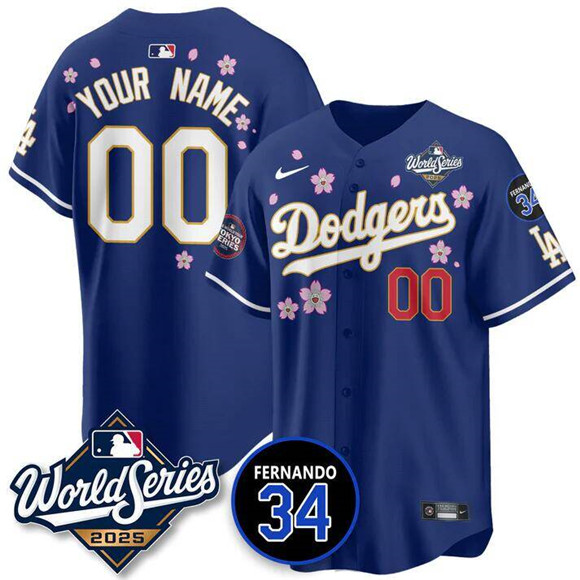 Men's Los Angeles Dodgers ACTIVE PLAYER Custom Royal Tokyo 2025 World Series With No. 34 Patch Vapor Limited Stitched Baseball Jersey Men's Los Angeles Dodgers ACTIVE PLAYER Custom Royal Tokyo 2025 World Series With No. 34 Patch Vapor Limited Stitched Baseball Jersey